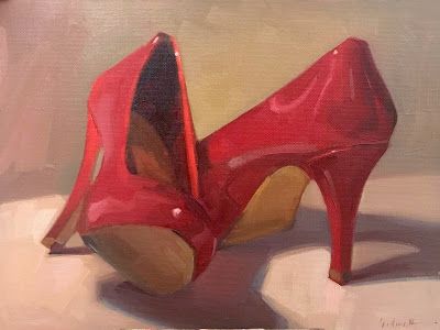 High Heel Painting, Art Alevel, Americana Art, Ruby Slippers, Oil Pastel Art, Red High Heels, Still Life Drawing, Daily Painting, A Level Art