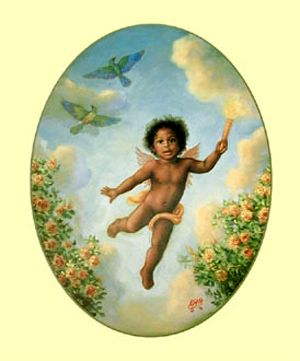 cherub Black Cherub, Cherub Art, Angel Flying, Cherub Tattoo, Green Birds, Black Art Painting, Black Angels, Green Bird, Eastern Art