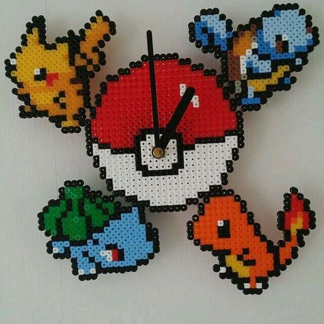 A Bead Pixel Art, Clock Perler Beads, Pokemon Bead, Pokemon Pattern, Pokemon Perler Beads, 3d Perler Bead, Pixel Beads, Pokemon Craft, Nerd Crafts