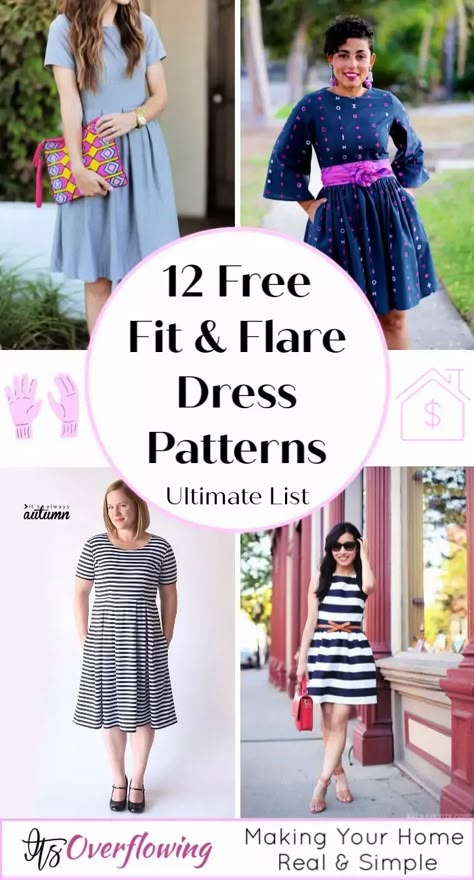 12 Free Fit and Flare Dress Patterns | Free Sewing Patterns Simple Sun Dress Pattern Free, Fit And Flare Dress Pattern Free, Sun Dress Pattern Free, Sun Dress Patterns, Sew A Wrap Skirt, Free Wrap Skirt Pattern, Wrap Around Skirt Pattern, Fit And Flare Dress Pattern, Fit Flare Dress Pattern