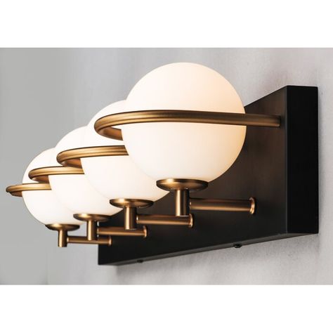 Maxim Lighting Revolve 4-Light Vanity Light | Wayfair Black Metal Background, Market Interior Design, Modern Art Deco Bathroom, Market Interior, Foyer Lights, Gold Vanity, Modern Bathroom Lighting, Led Vanity Lights, Transitional Vanity