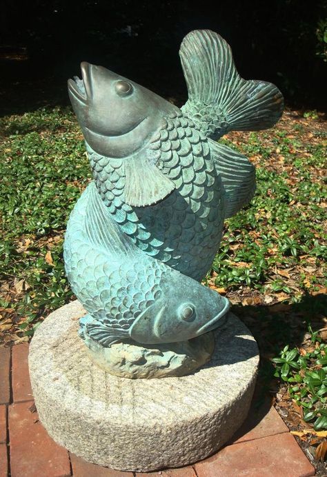 Fish Fountain, Terrace Pool, Fish Statue, Fountain Head, Fish Sculpture, Garden Pottery, English Style, Figurative Sculpture, Fish Art