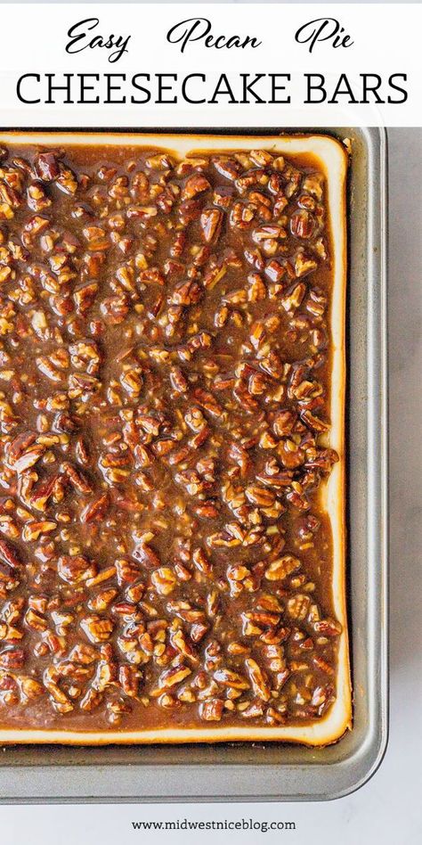 Maple Topping, Easy Pecan Pie Cheesecake, Pecan Pie Cheesecake Bars Recipe, Pecan Pie Cheesecake Bars, Caramel Cheesecake Bars, Pecan Cheesecake Bars, Maple Pecan Pie, Easy Pecan Pie, Cheesecake Bars Easy