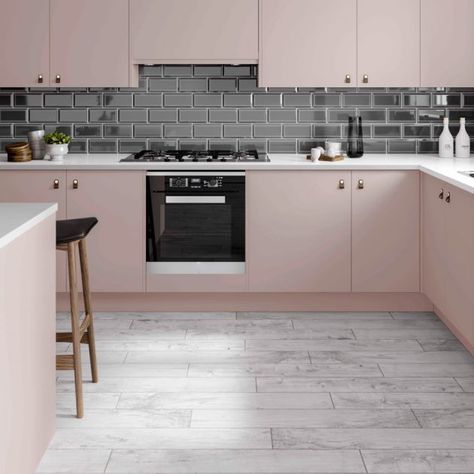 Pink kitchen ideas – from cabinets in soft blush and powder pinks to bold fuchsia furniture | Ideal Home Pink And Grey Kitchen, Dapur Ikea, Pink Kitchen Cabinets, Pink Kitchen Ideas, Wood Worktop, Kitchen Manufacturers, Life Kitchen, Pink Bedrooms, Kitchen Wall Tiles