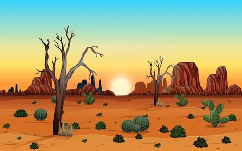 Wild desert landscape at daytime scene | Free Vector #Freepik #freevector #desert-cactus #oasis #desert #sahara Desert Cartoon, Money Animation, Desert Drawing, Nature Cartoon, Desert Pictures, Desert Background, Desert Sahara, Dry Tree, Dry Desert