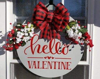 Signs Say It All by signssayitall on Etsy Hanger Home, House Front Door, Welcome Wreath, Handmade Bows, Front Door Decor, Handmade Wood, Door Hangers, 4th Of July Wreath, Door Wreaths