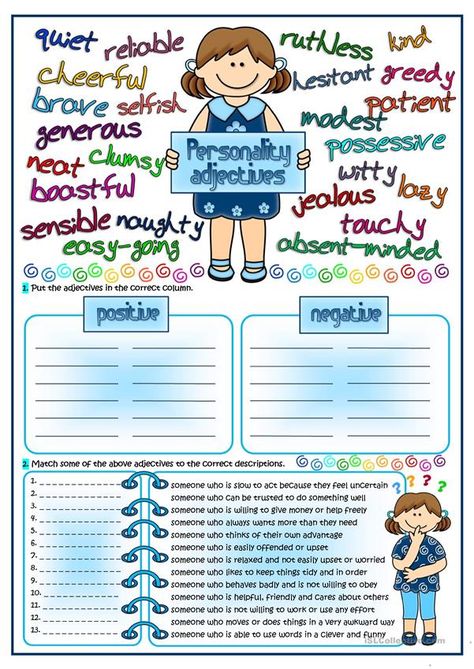 Adjectives To Describe Personality, Adjectives Exercises, Adjectives Grammar, Personality Adjectives, Character Trait Worksheets, Adjective Worksheet, Kindergarten Skills, English Activities, Vocabulary Worksheets