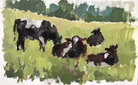 Clare Bowen Artist Clare Bowen, English Landscape, Cow, Oil Painting