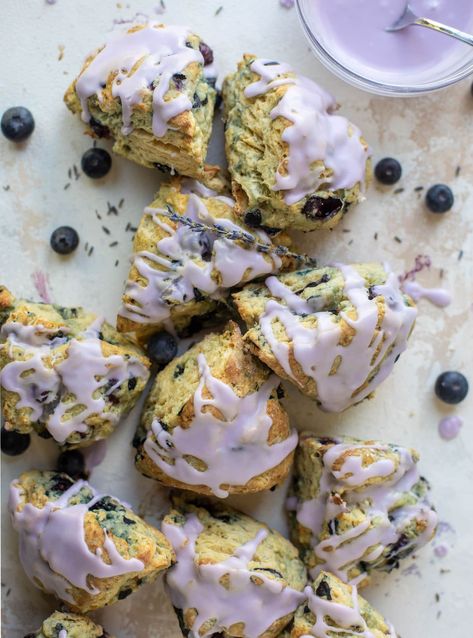 Blueberry Bites, Lavender Dessert, Lavender Glaze, Lavender Scones, Blueberry Lavender, Lavender Recipes, Culinary Lavender, Summer Breakfast, Blueberry Scones