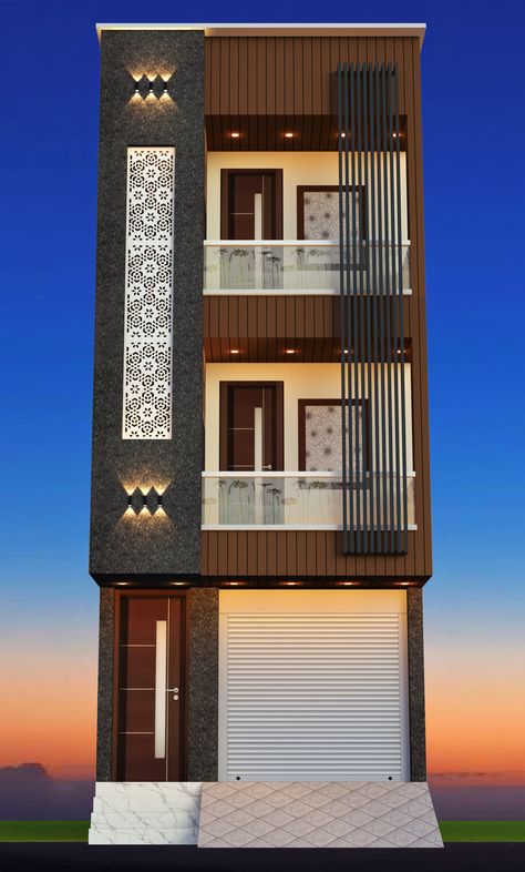 Inspiring 3D Front Elevation Designs for Small Houses G Plus 3 Building Elevation, Small Front Elevation Designs, Front Home Design Modern, Elevation Designs For House 3 Floors, Small Home Front Design, Shop Elevation Design, Elevation Designs For House, Small House Front Elevation, Front Elevation Designs Modern