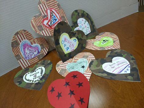 Valentines For Veterans Cards, Veterans Valentines Cards, Valentines For Veterans Ideas, Valentines For Veterans, Individually Wrapped Candy, Valentine Messages, Valentines Day Messages, Valentine Cards Handmade, Camp Fire