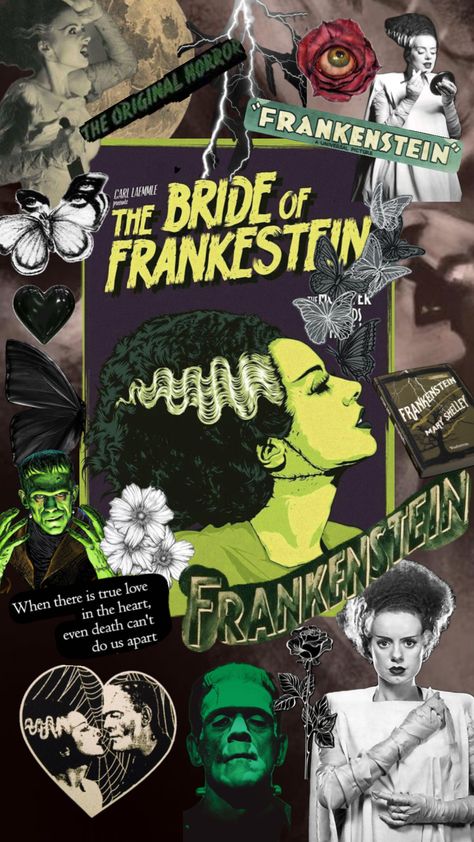 Frankenstein Wallpaper, Frankenstein Bride, Frankenstein Art, Vintage Halloween Art, Halloween Wallpaper Backgrounds, Halloween Wallpaper Cute, Witchy Wallpaper, Horror Movie Art, Iphone Homescreen Wallpaper