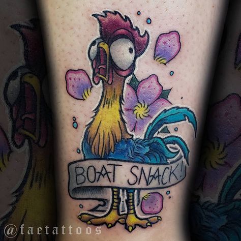 I seriously love that my clients are as nerdy as me. Thanks Lauren for letting me tattoo this!  #heihei #moana #moanaheihei #moanamovie… Heihei Tattoo, Hei Hei Tattoo, Moana Tattoos Ideas, Heihei Moana, Disney Tattoos Quotes, Moana Tattoos, Neon Tattoo, Disney Essentials, Me Tattoo