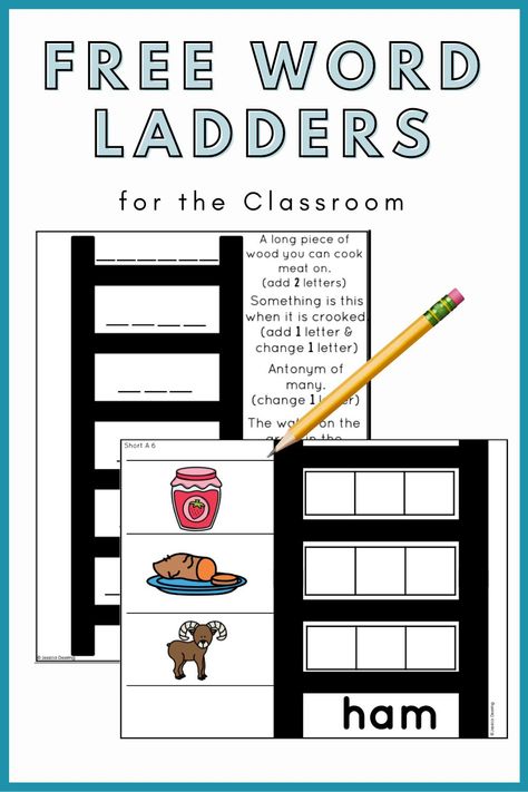 Word Ladders First Grade Free Printable, Word Ladders Free, Word Ladders Kindergarten, Word Ladders 2nd Grade, Word Ladders First Grade, Ccvc Words Activities Free, Third Grade Phonics, Esl Teaching Elementary, Vowels Kindergarten