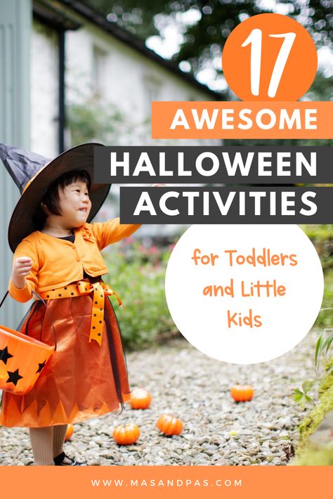 A super fun list of 17 awesome Halloween activities that are perfect for toddlers and little kids. From Halloween crafts to Halloween food and Halloween games, you can easily plan a Halloween party for toddlers with these ideas! #halloweenparty #halloweengames #halloweenactivities #halloweenfun #toddleractivities Toddler Halloween Games, Preschool Halloween Activities, Halloween Toddler Party, Halloween Activities For Toddlers, Halloween Activities Preschool, Fun Halloween Party Games, Halloween Party Activities, Christian Halloween, Toddler Parties