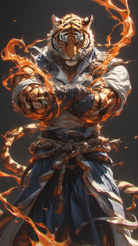 Tiger Martial Arts, Were Lion, Man Beast Hybrid, Animal Warriors Character Design, Tiger Samurai, Fantasy Tiger, Tiger Warrior, Anime Tiger, Animal Warrior