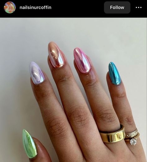 Pastel Chrome Nails, Chrome Summer Nails, Summer Chrome Nails, Chrome Manicure, White Chrome Nails, Blue Chrome Nails, Pink Chrome Nails, Chrome Nails Designs, Blue Chrome