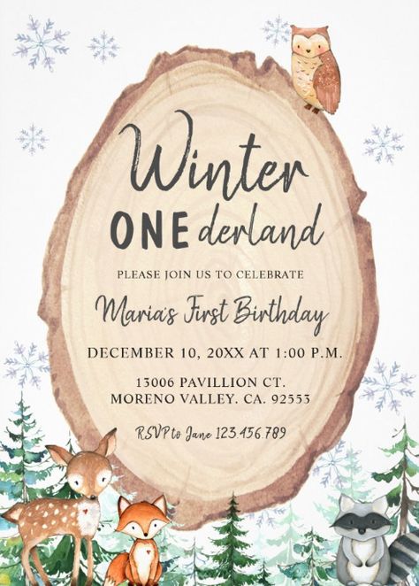 Winter Woodland Birthday Party, Winter Woodland Birthday, Winter Onederland Birthday Invitations, Greenery Christmas, Winter Onederland Birthday Party, Woodland Animal Birthday, Winter Onederland Party, Woodland Winter, Onederland Birthday Party