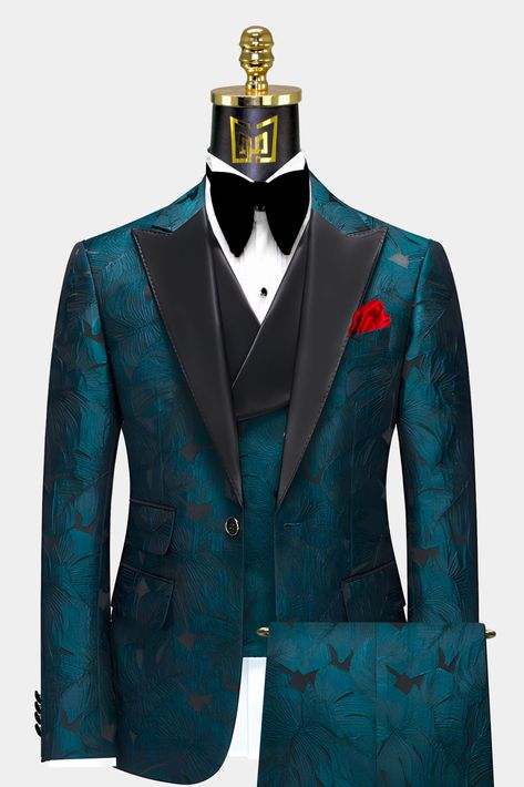 Teal Tuxedos - Gentleman's Guru Teal Tuxedo For Men, Teal Prom Suits For Men, Dark Teal Tuxedo Wedding, Dark Teal Tuxedo, Dark Teal Wedding Suit, Dark Teal Suits For Men Wedding, Jewel Tone Wedding Suit, Teal Tuxedo Wedding, Peacock Tuxedo