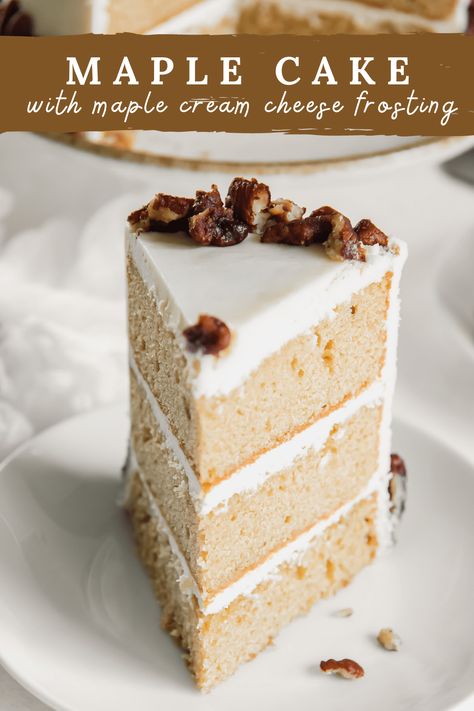 Apple Cake With Maple Buttercream, Maple Butter Cake, Vanilla Maple Cake, Maple Syrup Cream Cheese Frosting, Maple Wedding Cake, Seasonal Cake Flavors, Maple Layer Cake, Maple Syrup Cake Recipes, Holiday Cake Flavor Ideas