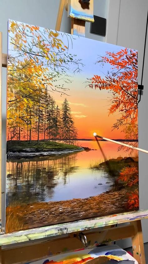 It Painting, Canvas Painting Projects, Istoria Artei, Sky Art Painting, Landscape Painting Tutorial, Canvas Painting Tutorials, Soyut Sanat Tabloları, Canvas Painting Designs, Landscape Art Painting