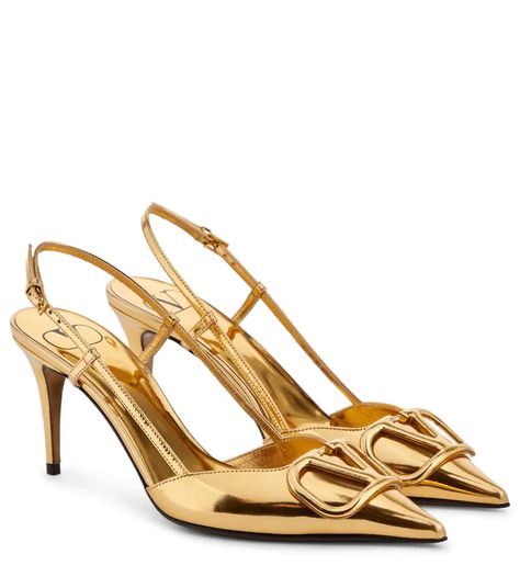 Valentino Garavani - VLOGO leather slingback pumps | Mytheresa Valentino Heels, African Print Fashion Dresses, Gold Shoes, Neck Piece, Gold Heels, African Print Fashion, Shoe Closet, Slingback Pump, Ankle Straps