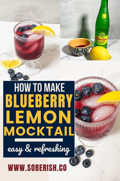 Quench your thirst with this sparkling blueberry lemon mocktail, a simple mocktail recipe that's both refreshing and alcohol-free. Ideal for summer gatherings or relaxing evenings, this easy non-alcoholic drink combines the tangy zest of lemon with the sweetness of blueberries for a delightful beverage. Blueberry Mocktail, Lemon Mocktail, Simple Mocktail, Homemade Blueberry Syrup, Easy Mocktails, Easy Mocktail Recipes, Ginger Fizz, Mojito Mocktail, Flavored Sparkling Water