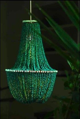 gorgeous beaded light fixture Diy Luminaire, Turquoise Chandelier, Green Chandeliers, Diy Chandelier, Green Collection, Beaded Chandelier, Green Emerald, Color Of The Year, Green Aesthetic