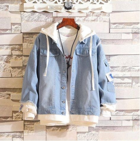 Attack On Titan Jean, Hooded Denim Jacket, Style Hip Hop, Stylish Jackets, Black Denim Jacket, Denim Coat Jacket, Blue Hoodie, Boys Jacket, Denim Jacket Women