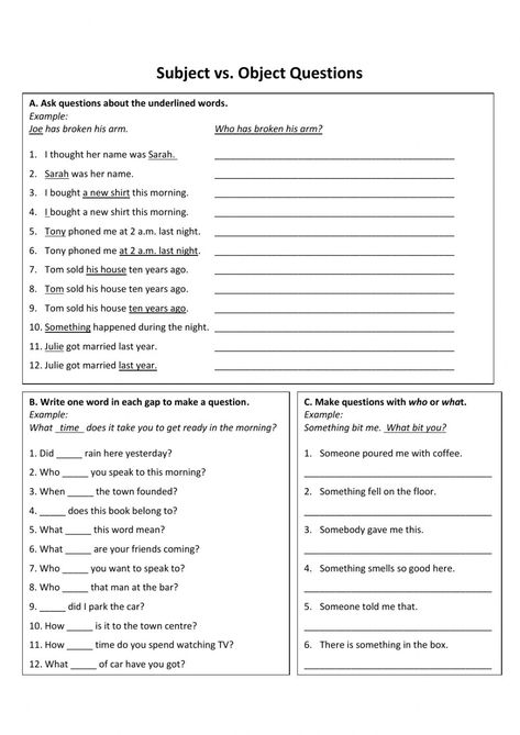 Me Worksheet, Subject Object, Subject And Predicate, English Exercises, Simple Questions, Verb Worksheets, Nouns And Verbs, Subject And Verb, A Worksheet