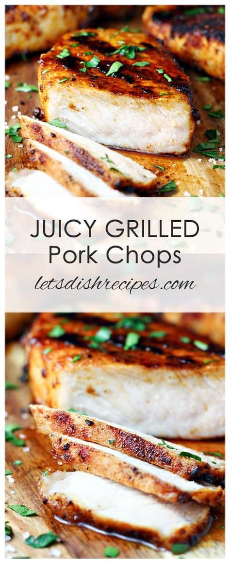 Juicy Grilled Pork Chops Recipe: Pork chops are soaked in a salty brine, then seasoned with a dry rub and grilled to perfection. Unbelievably tender and juicy every time! #pork #grilling #porkchops #brine Recipe Pork Chops, Grilled Pork Chops Marinade, Blt Chicken, Pork Chop Recipes Grilled, Nutella Brownie, Ww Ideas, Slow Cooked Pulled Pork, Tender Pork Chops, Healthy Pork