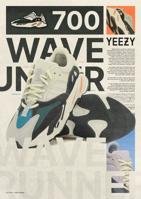 Yeezy 700 poster Poster Moodboard, Sneakers Poster, Shoe Magazine, Addidas Yeezy, Yearbook Photoshoot, Nike Poster, Vintage Brands, Shoe Poster, Wave Runner