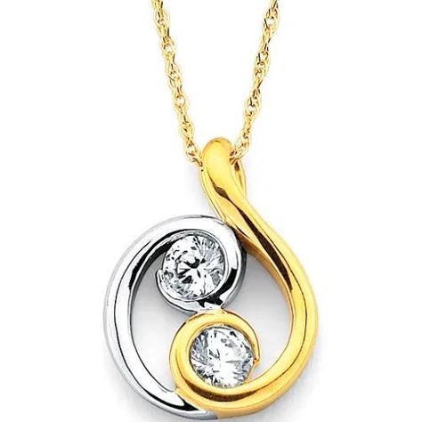 Two Stone Pendant in 14K Two Tone Gold with Prong Set Diamonds Equaling 1/10 ctw. | Google Shopping Stone Pendant, Google Shopping, Stone Pendants, Jewelry Ideas, Prong Setting, Pocket Watch, Two Tone, Diamonds, Stone