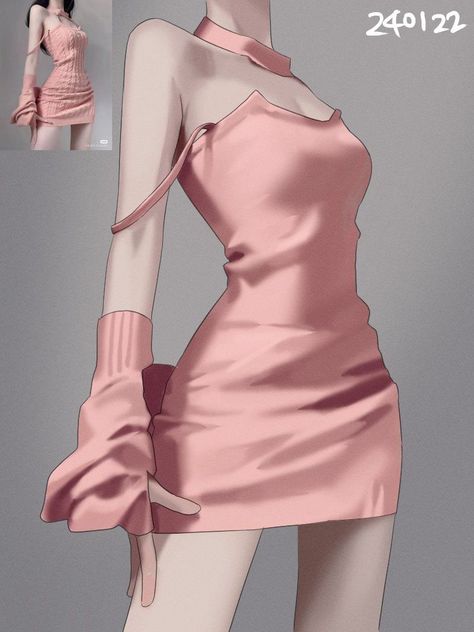 Dress Shading Reference, Clothes Reference Drawing Ideas, Poses With Gloves, How To Render Clothes, Rendering Clothes, Skirt Reference Drawing, Clothes Rendering, Silk Reference, Gloves Drawing