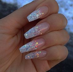 Sparkly Acrylic Nails, Nails Clear, Winter Nails Acrylic, Nagel Tips, Coffin Shape Nails, Christmas Nails Acrylic, Nail Fashion, Coffin Nails Long, Nails Polish