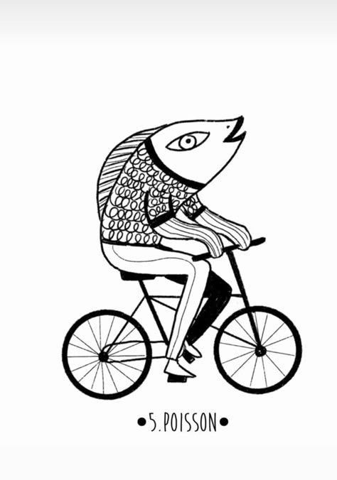 Jamie Dodger, Fish On A Bike, Tattoo Bike, Funky Tattoos, Bike Tattoos, Bike Riders, Bike Illustration, Cafe Branding, Shoes Illustration