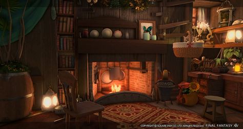 Ffxiv Fireplace, Housing Interior, Fantasy Cities, Ffxiv Housing, Housing Ideas, Fantasy City, Witch House, House Inspo, Final Fantasy