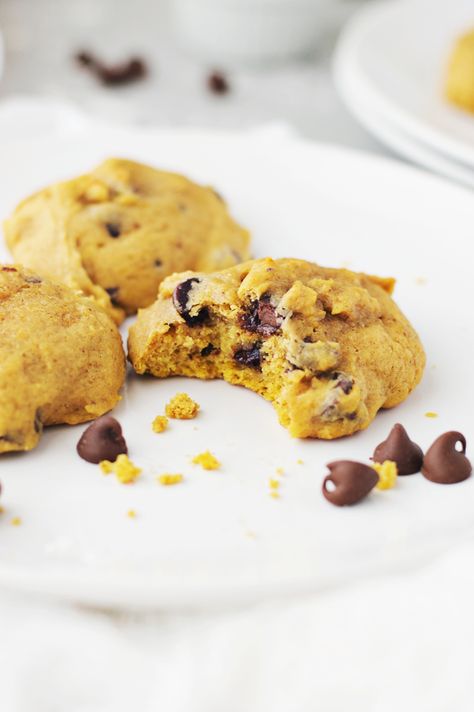 The Best Pumpkin Chocolate Chip Cookie Recipe | pumpkin flavored recipe ideas, homemade chocolate chip cookie recipes, recipe ideas for fall, fall themed dessert recipes, fall inspired recipes, pumpkin flavored cookie recipes, how to make homemade cookies, easy cookie recipes, pumpkin flavored desserts, #pumpkincookies || The Butter Half via @thebutterhalf Pumpkin Flavored Desserts, Homemade Chocolate Chip Cookies Recipe, Pumpkin Food, Pumpkin Cookie Recipe, Homemade Chocolate Chips, Homemade Chocolate Chip Cookies, Gluten Free Cookie Recipes, Cup Of Jo, Pumpkin Chocolate Chip Cookies