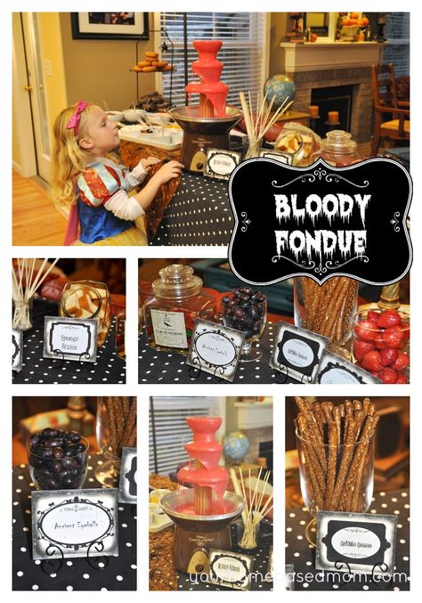 Halloween Fondue Ideas, Halloween Fondue, Halloweenie Roast, Fondue Bar, Vampire Halloween Party, Couples Costume Ideas, Halloween Deserts, Halloween Party Planning, Party Planning Guide