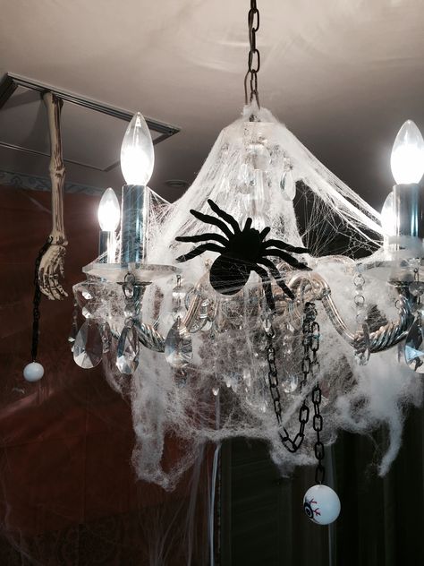 Spiderweb Headboard, Spiderweb Room Decor, Halloween Chandelier Decor, Spider Web Hammock, Spiderweb Chandelier, Spider Web Lights, Halloween Chandelier, Halloween Pictures, Holidays Halloween