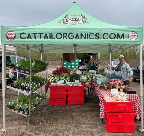 How Cattail Organics Used a USDA Grant to Feed a Community Farmers Market Produce, Farmers Market Vendor, Market Tent, Farmers Market Stand, Canopy Ideas, Produce Stand, Market Stands, Custom Canopy, Farm Business