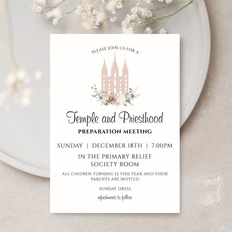 Temple And Priesthood Preparation Invite, Meeting Invitation Template, Meeting Invitation, Relief Society, Latter Day Saints, Motivate Yourself, Spiritual Growth, Invitation Template, The Fosters