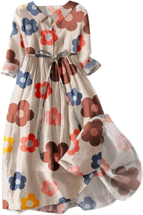 Amazon.com: Womens Spring Summer Dresses Boho Floral Lapel Neck Button Casual A-Line Lace-Up Dress Vacation Beach Flowy Long Dress : Clothing, Shoes & Jewelry Summer Dresses Boho, Flowy Long Dress, Floral Lapel, Flowy Dress Long, Dress Vacation, Spring Dresses Women, Dresses Boho, Boho Summer Dresses, Vacation Dresses