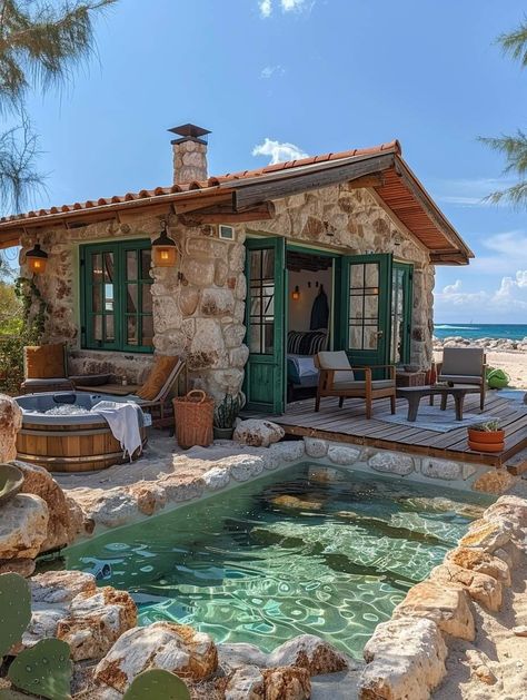 Dream Life House, Tiny Cabin, Cottage House, Cabin Style, Tiny House Living, Stone Houses, Stone House, Tiny Home, Tiny House Design