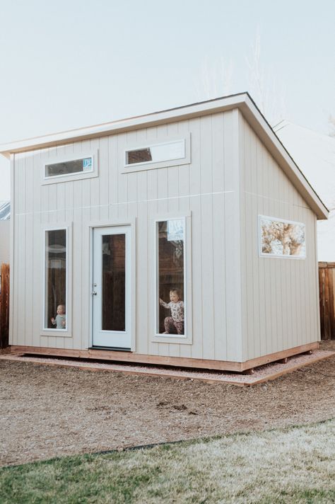 The Shed Office Part One - Oak + Oats Work From Home Outdoor Office, Outdoor Gym Shed, 16x16 Shed Plans, Shed Entertaining Space, Backyard Office Plans, Prefab Office Shed, Black Sheds Ideas Backyard, Studio Shed Office, Home Office In Shed