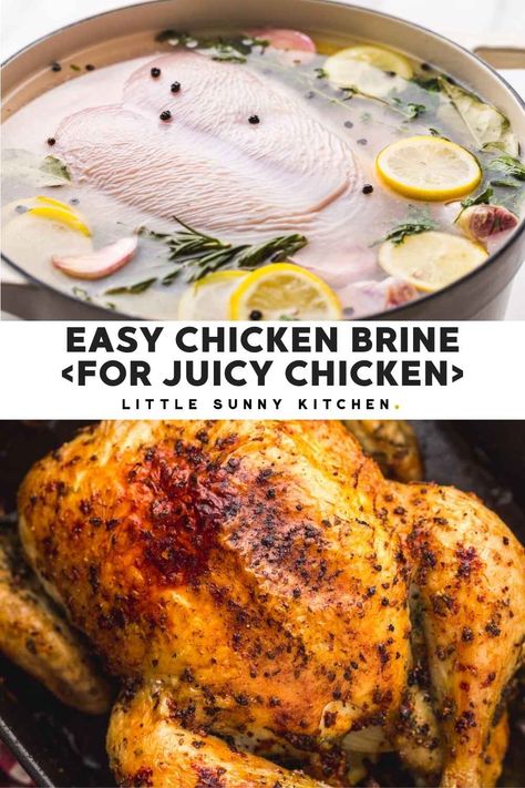 The best chicken brine recipe to add moisture and flavor to the chicken deep down to the bone! This brine makes your chicken so juicy, succulent, and tender, try it once, and you'll never want to roast or cook a chicken without brining it first! Easy Chicken Brine, Best Chicken Brine, Roasted Chicken Whole, Chicken Brine Recipe, Chicken Brine, Chicken Whole, Whole Chicken Recipe, Brine Chicken, Whole Chicken Recipes