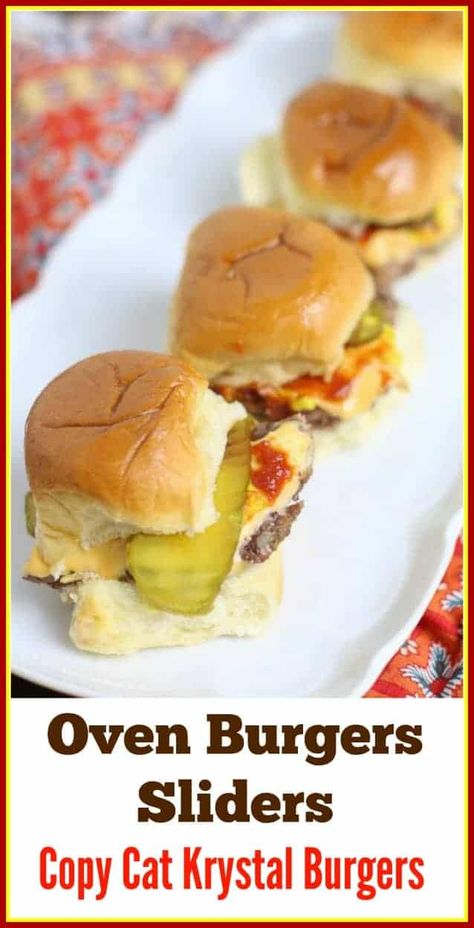 Krystal Sliders Recipes, Krystal Sliders, Krystal Burgers, Oven Sliders, Sliders Recipes Hamburger, Oven Baked Burgers, Burger Birthday, Krystal Burger, Mini Burgers Sliders