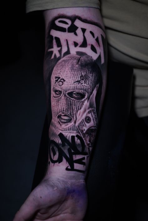 Ski Mask Tattoo, Mask Tattoo, Grey Tattoo, Ski Mask, Black And Grey Tattoos, Skull Tattoo, Portrait Tattoo, Black And Grey, Mask