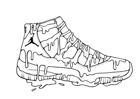 Jordan Shoe Outline, Graffiti Shoes Drawing, Jordan 11 Drawing, Jordan Shoe Drawings, Cartoon Sneakers Drawing, Nike Shoes Drawing Sketches, Nike Coloring Pages, Cool Drawings To Trace, Af1 Drawing