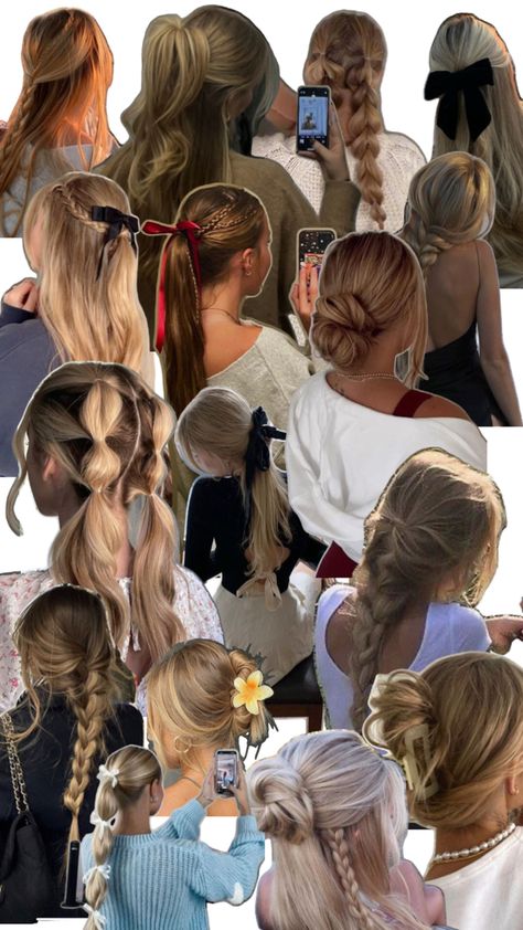 Braids, buns, ponytails, claw clips, etc. Braided Claw Clip, Hairstyle Collage, Claw Clip Hairstyles, Clip Hairstyles, Claw Clips, Claw Clip, Glow Up?, Buns, Braids